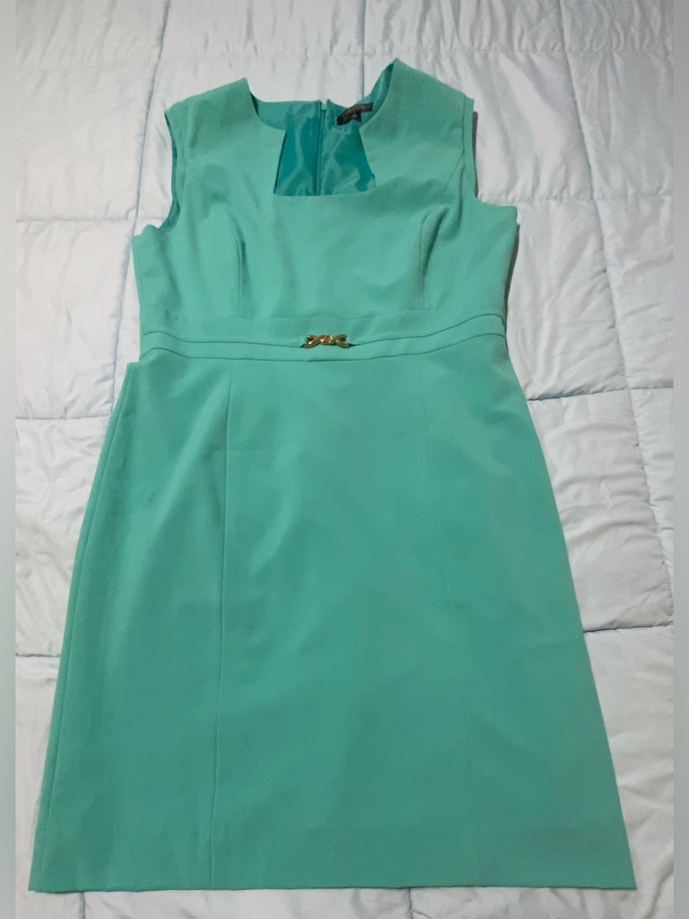Tahari Arthur S Levine Yvette Sleeveless Dress Mint Green Notched Neck Size 12